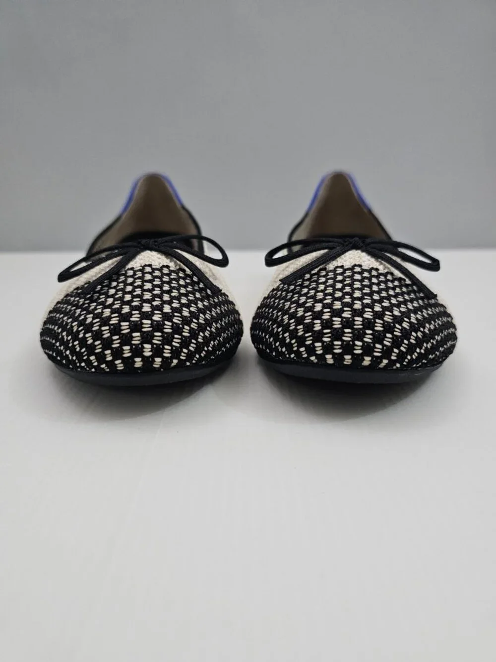 Rothy's The Ballet Flat Coco Cream Black Knit Toe Cap Bow Washable Womens 8.5